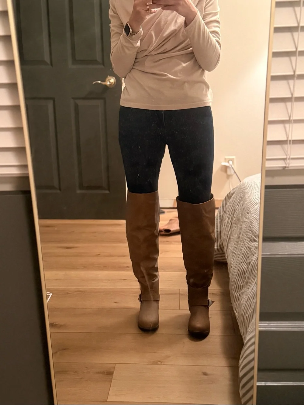 Women’s Tall Riding Boots in Cognac Brown with Stud Detail